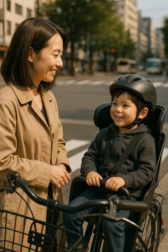 親子で自転車に乗っているシーン