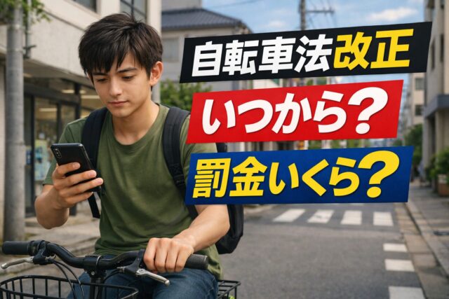 自転車法改正でながらスマホ運転に罰金が科されるイメージ