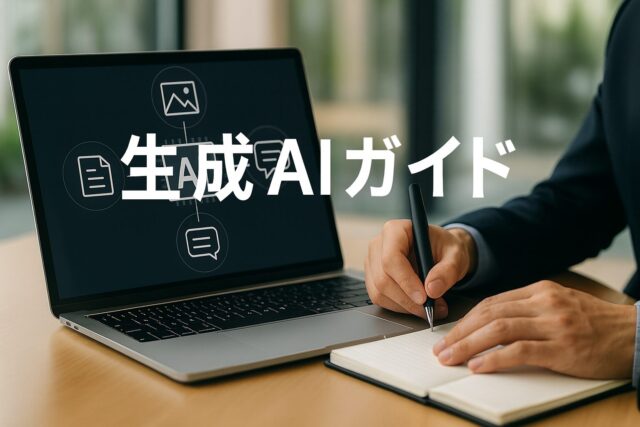 生成AIガイド|ノートPCとビジネスパーソンの写真