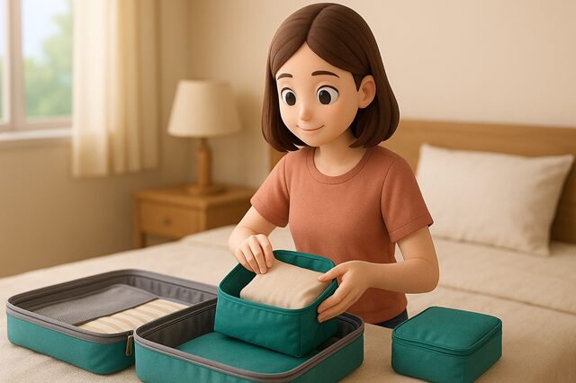 女性がポーチを詰める様子
