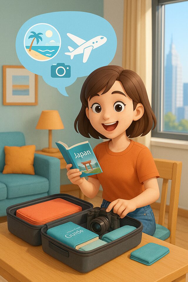 旅行の準備を楽しそうにしている女性