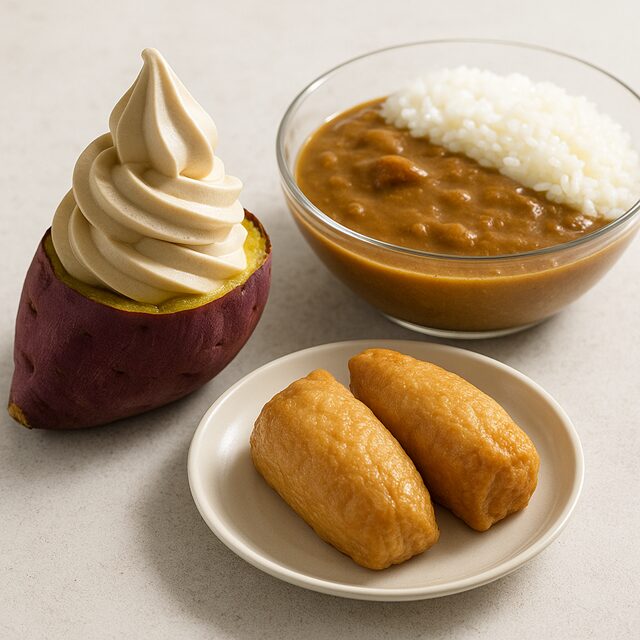 焼き芋ソフト・冷やし稲荷・冷やしカレー