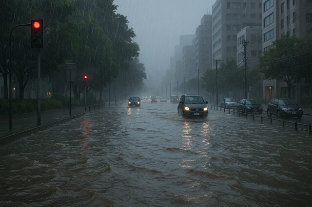 大雨で冠水