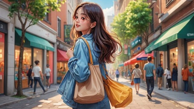 エコバッグを持つオシャレな女性