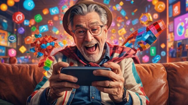 スマホでゲームを楽しむ男性