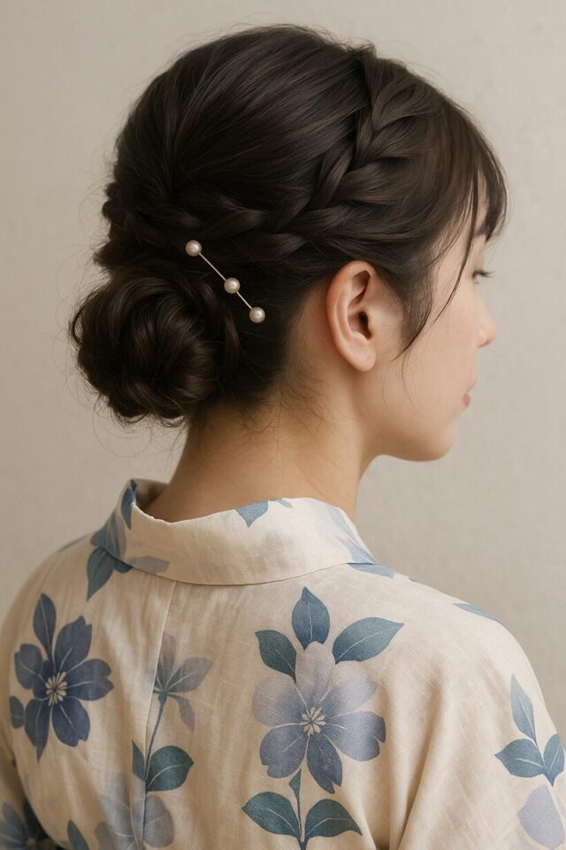 編み込み×お団子アレンジ