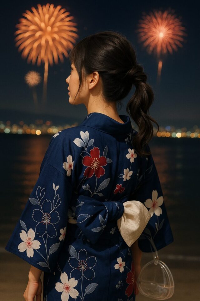 ネイビー × 花柄