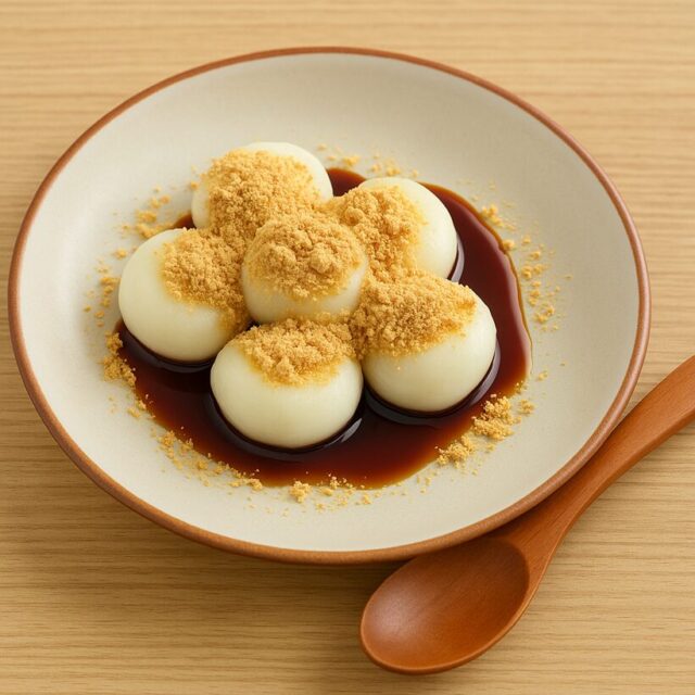 豆腐白玉の黒蜜きなこがけ