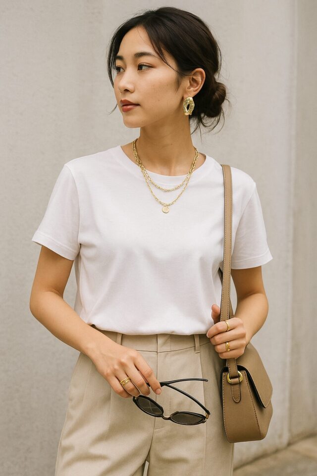 小物で差がつく大人の白Tシャツコーデ
