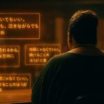 「オレンジ系ホログラムで名言数個を浮かべる」
