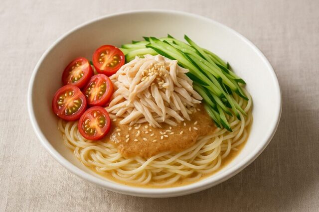 鶏むね肉の冷やしごまそうめん