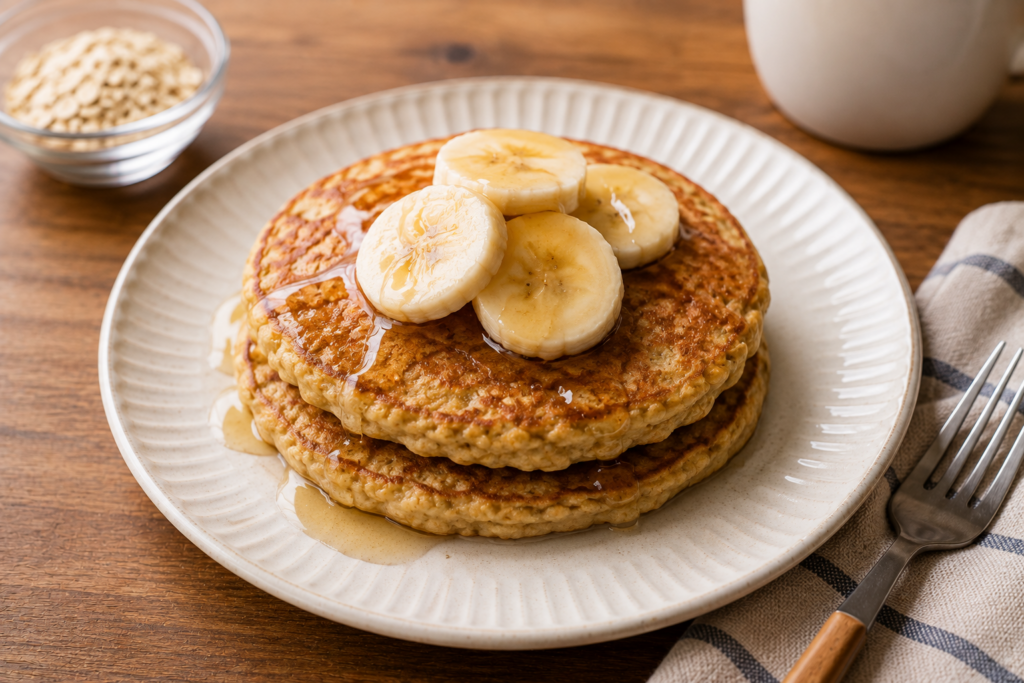バナナと蜂蜜の贅沢オートミールパンケーキ