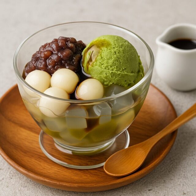 抹茶ミルクあんみつ風