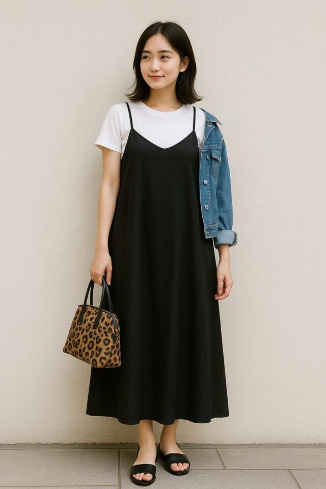 キャミワンピのインナーに白T