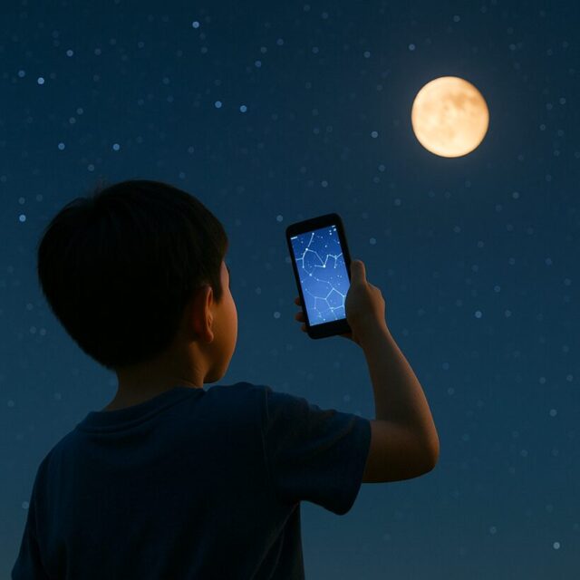 天体観測を楽しむ子供