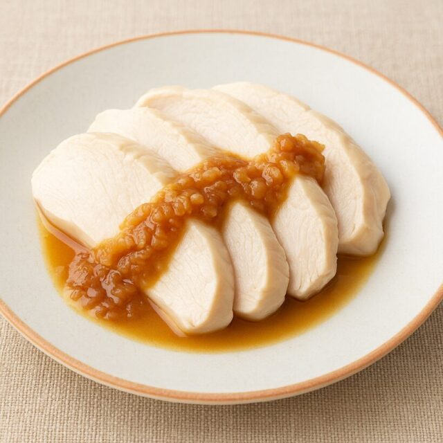 8. 鶏むね肉のやわらか酒蒸し＋生姜ソース