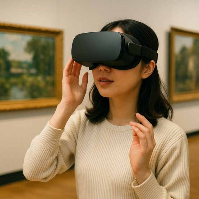 VRでデジタル展示を体験する来館者の様子