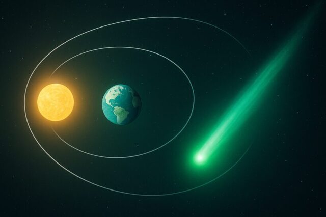 太陽と地球、レモン彗星の位置関係図