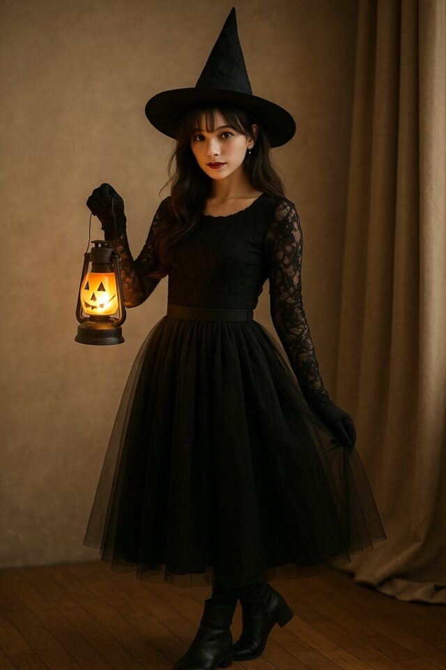 チュールスカート×レーストップスで「大人魔女」