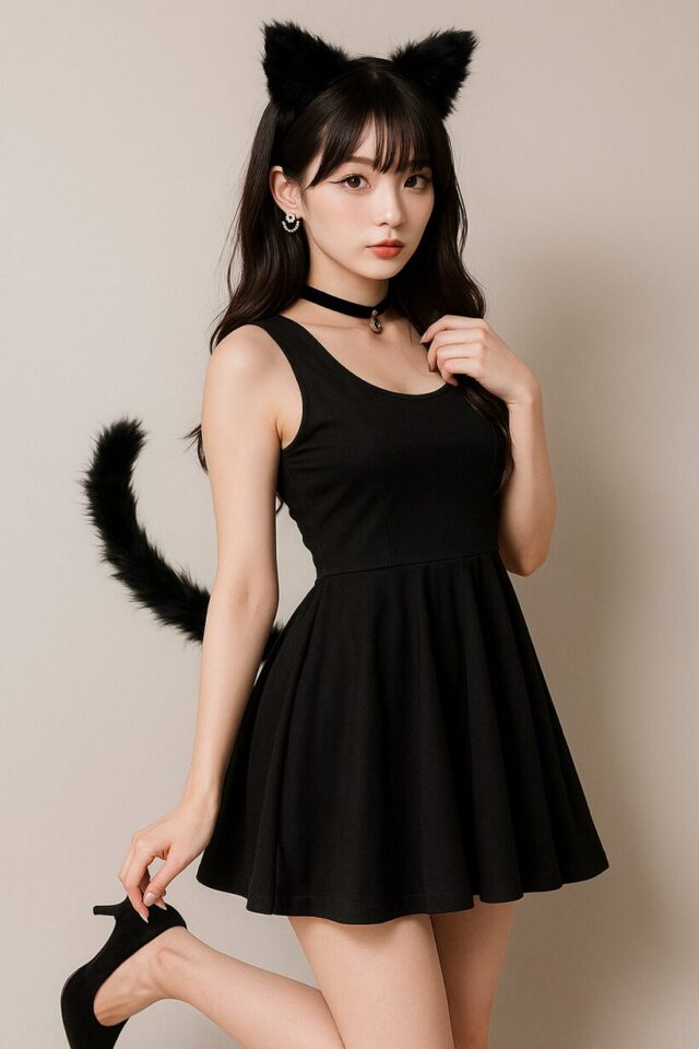カチューシャ＋黒ワンピで「黒猫ガール」