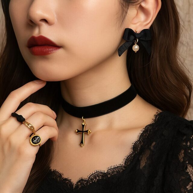 アクセサリーは「黒×ゴールド」で統一感