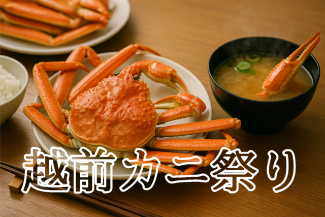 越前カニ祭り2025|茹でた越前ガニと味噌汁の写真