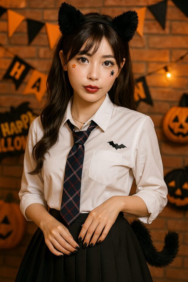 白シャツ×ネクタイで「スクールガール風」