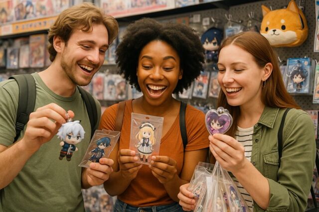 日本のアニメショップで推し活を満喫する外国人観光客