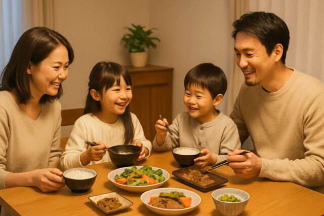 楽しく食卓を囲む家族