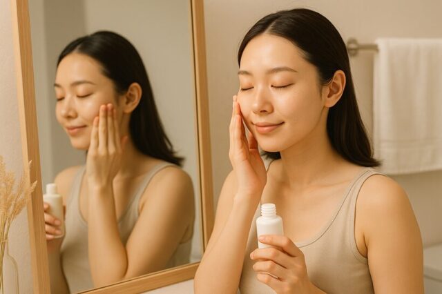 乳液・クリームを塗りこんでる女性