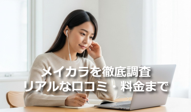 メイカラを徹底調査する記事のアイキャッチ画像。オンラインで学ぶ若い日本人女性の写真