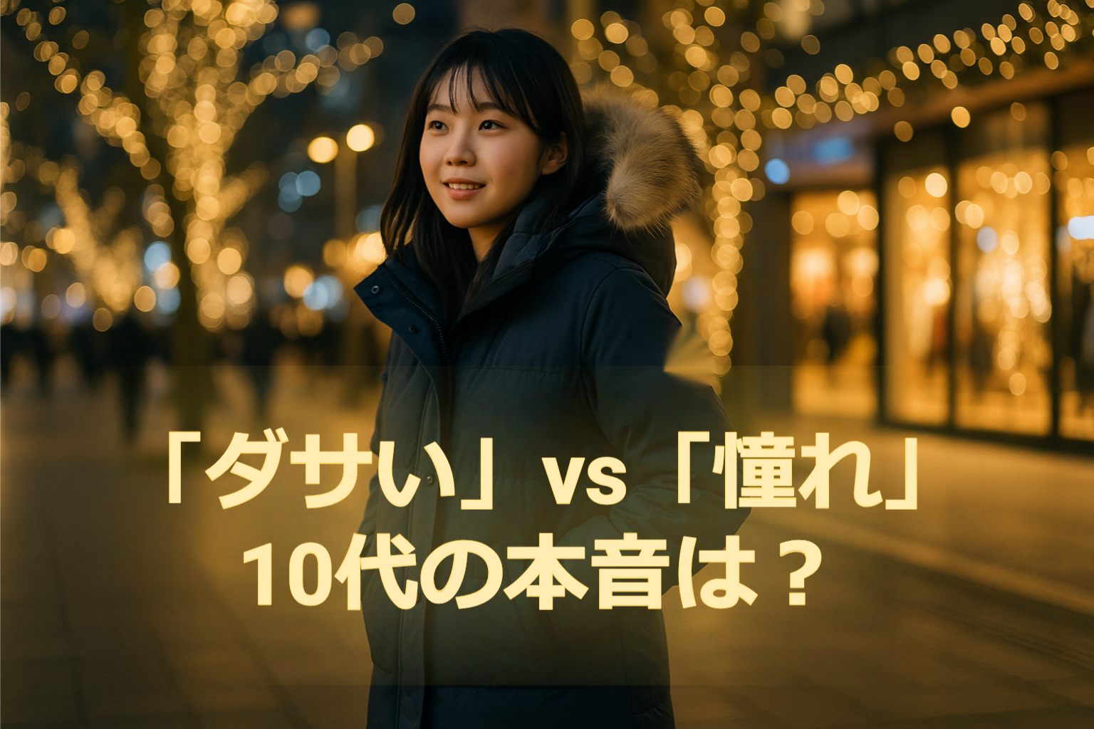 イルミネーションの街を歩く10代の女性・ダウンコート姿