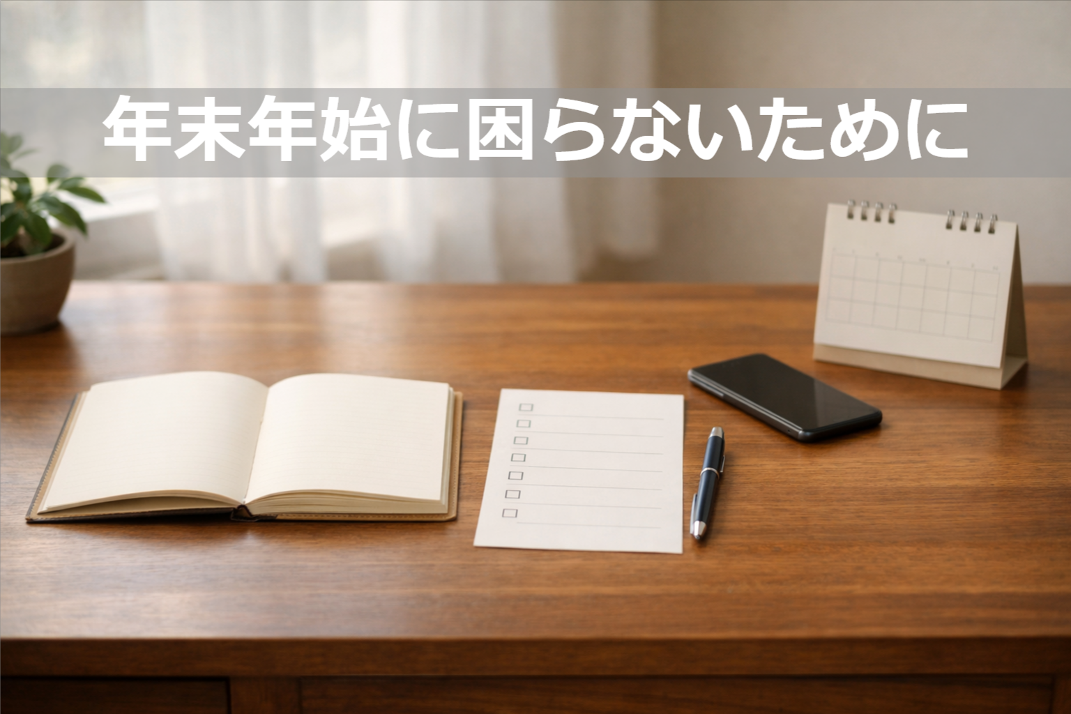 年末年始に困らないための準備をイメージした、静かな日本のデスク風景