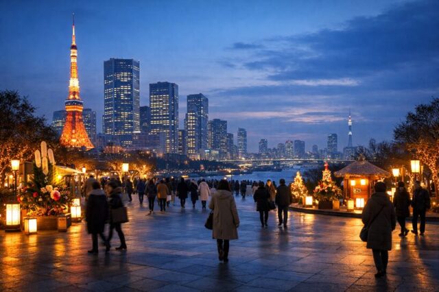 東京の新年イベントをイメージした冬の街並み