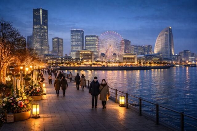 横浜の新年イベントをイメージした夜の街並み