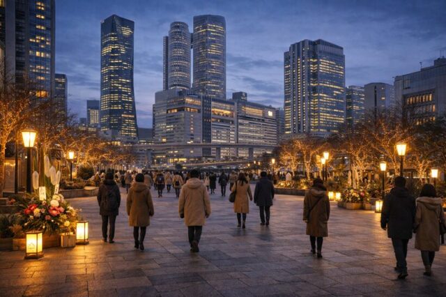 名古屋の新年をイメージした夜の街並み