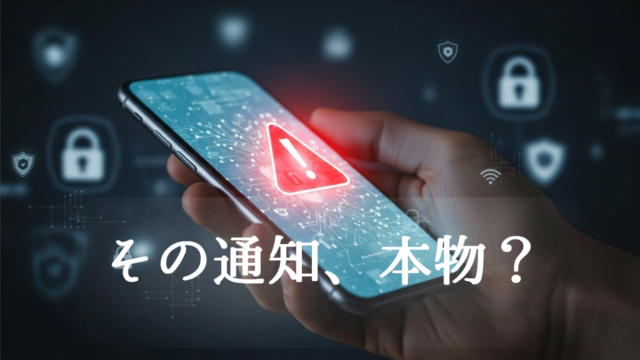 スマホ画面に警告アイコンが表示されている写真。詐欺通知や架空請求メッセージへの注意を促すイメージ。