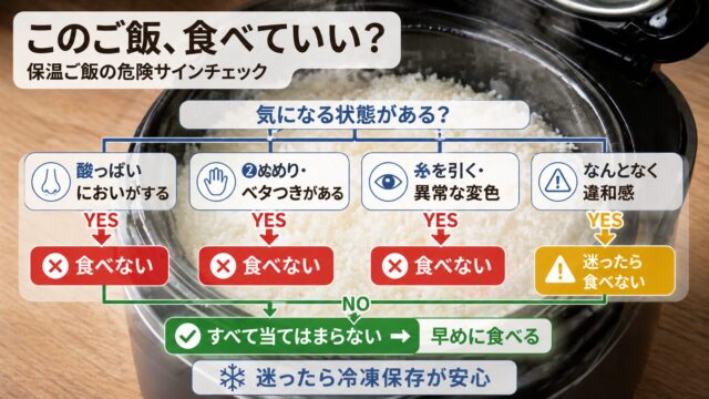 炊飯器の保温ご飯が食べられるか判断する危険サインチェック(におい・ぬめり・変色など)