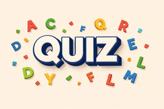英語クイズをテーマにした「QUIZ」の文字が目立つアイキャッチイラスト
