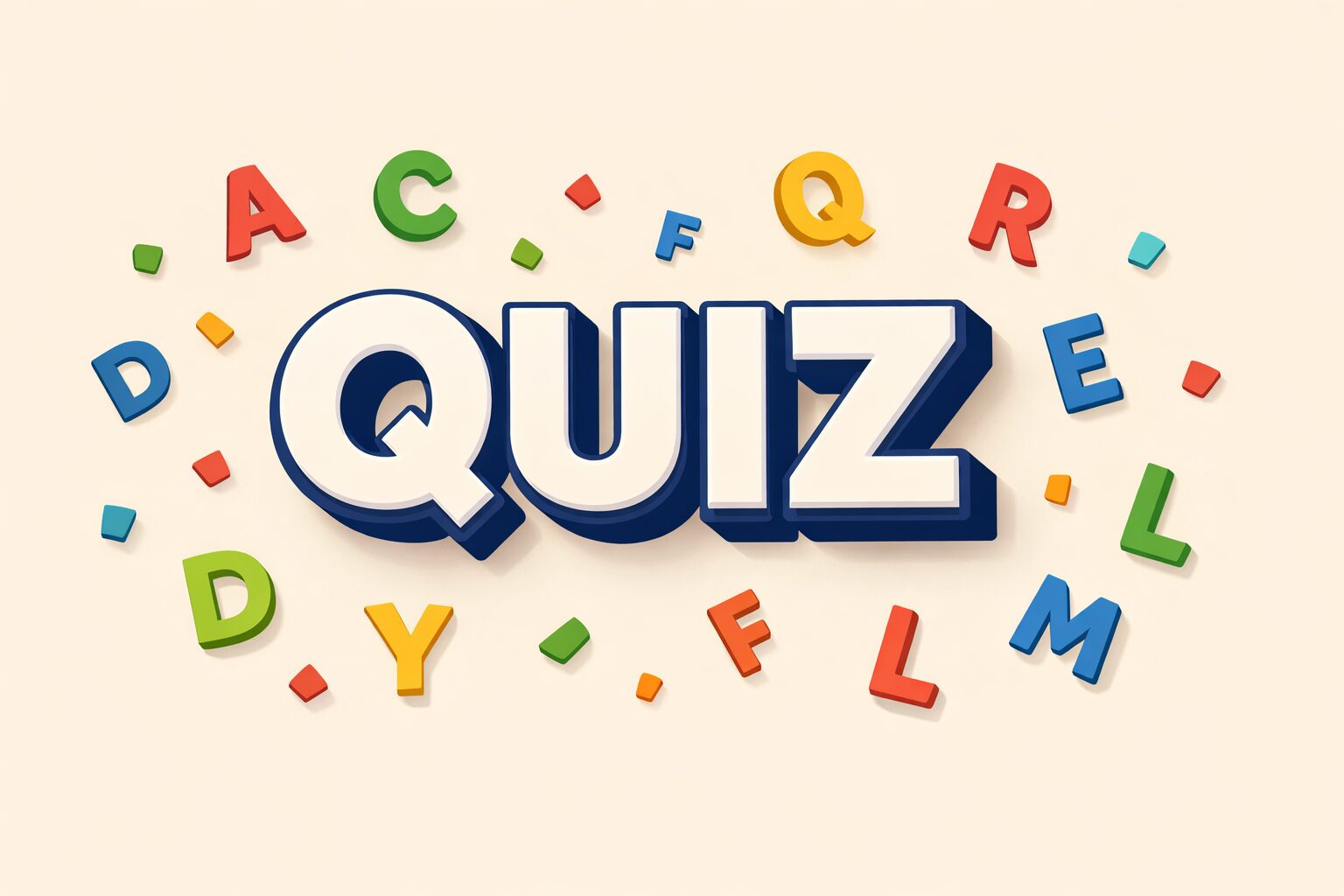 英語クイズをテーマにした「QUIZ」の文字が目立つアイキャッチイラスト