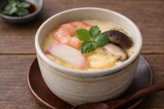 電子レンジでなめらかに固まった茶碗蒸しの表面アップ