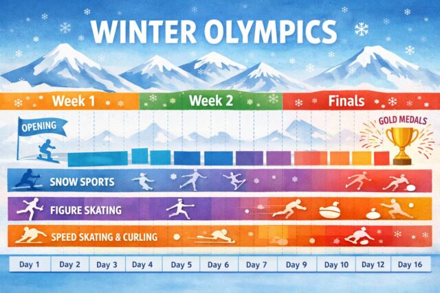 冬季オリンピックの競技スケジュールをイメージした抽象的な図
