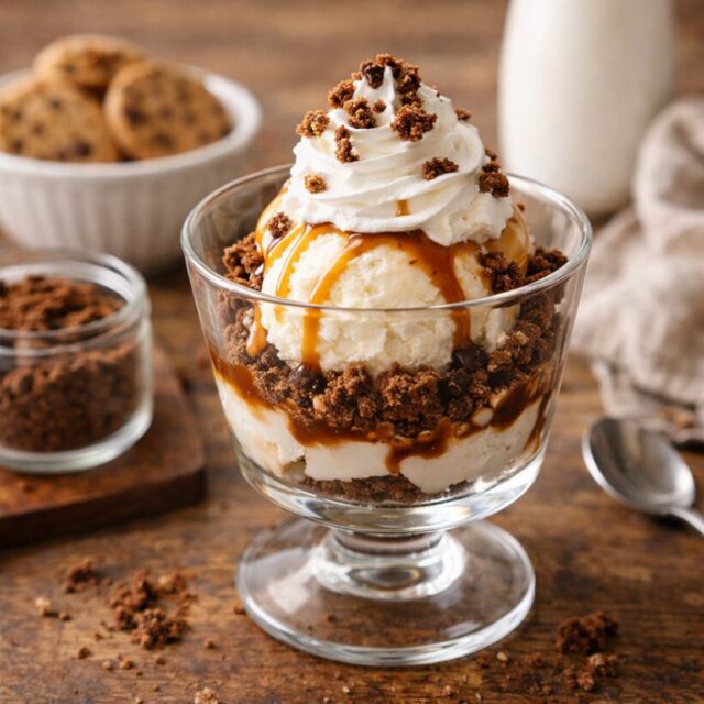 砕いたクッキー × アイスの「サクサクグラスデザート」