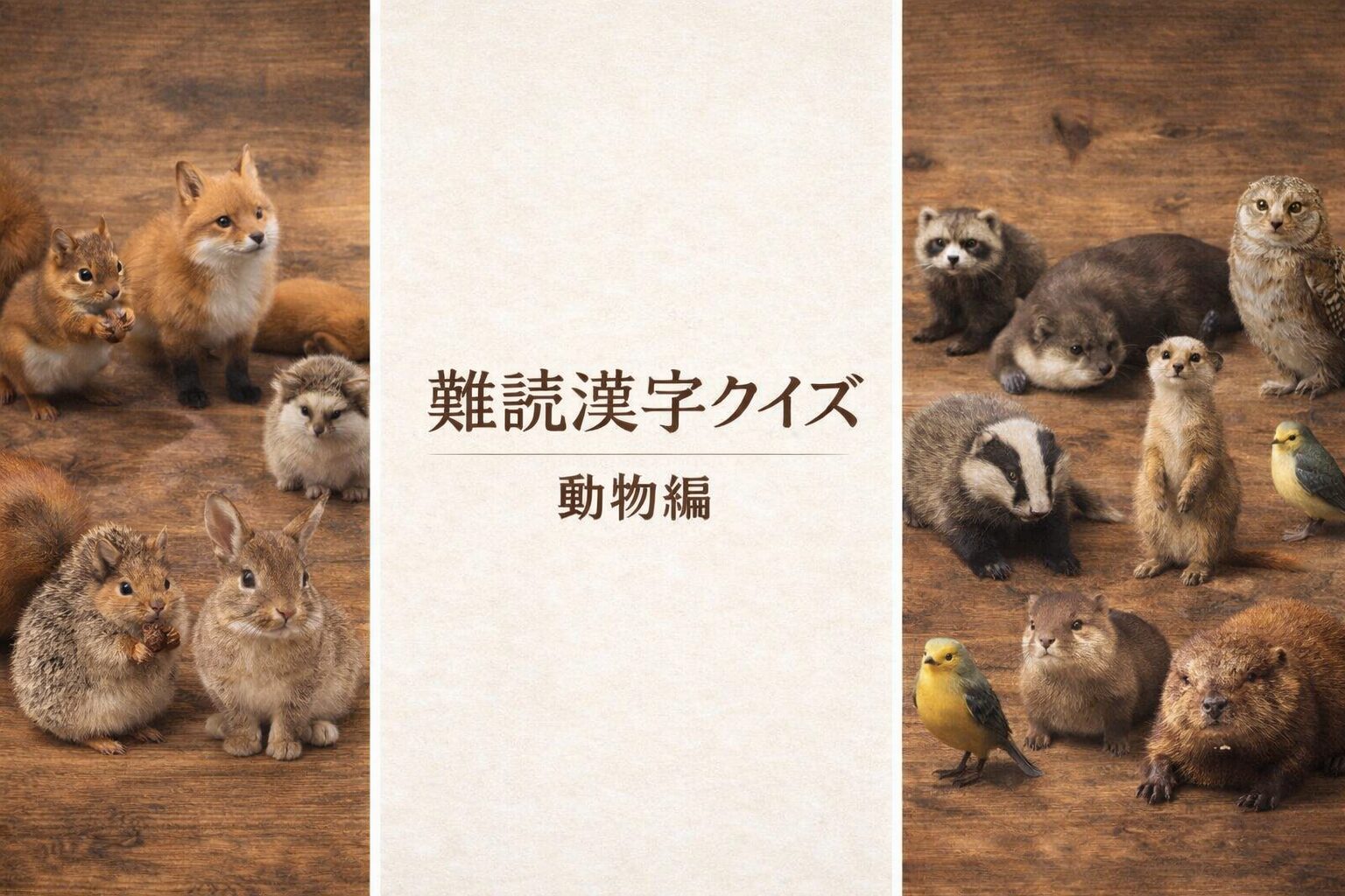難読漢字クイズ動物編｜動物の写真が並ぶ三分割デザインのアイキャッチ画像