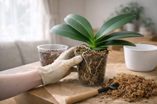 胡蝶蘭の植え替えの様子