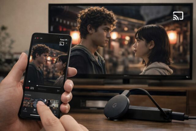 スマホ画面からテレビへキャストしているイメージ画像