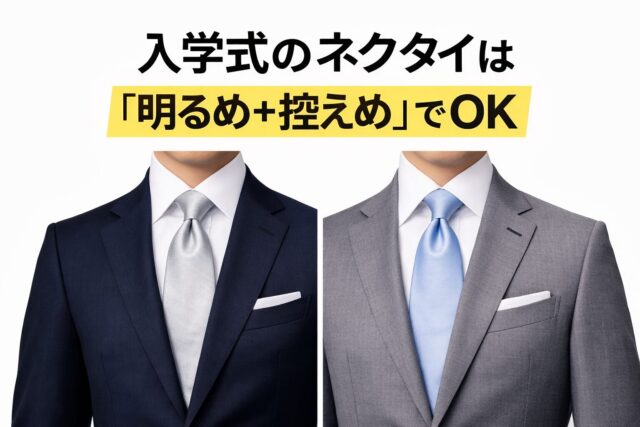 入学式の父親ネクタイの正解（ネイビースーツにシルバー、グレースーツにライトブルーの比較）