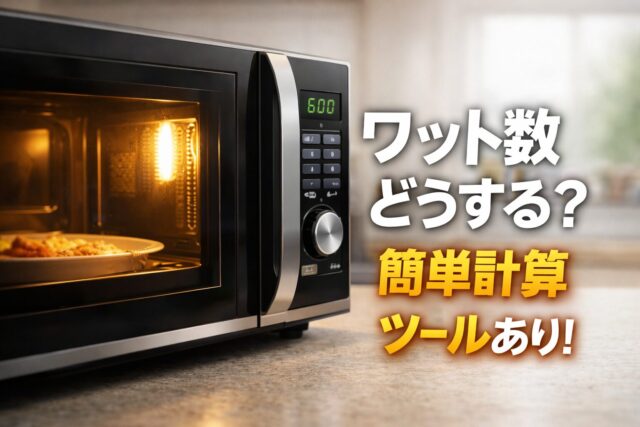 電子レンジのワット数と加熱時間の換算計算ツール(500W・600W・700W)