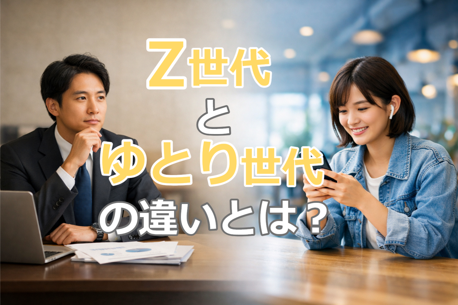 Z世代とゆとり世代の価値観や特徴の違いを比較したイメージ