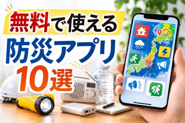 無料で使える防災アプリ10選のイメージ（スマホで地震速報や避難情報を確認）